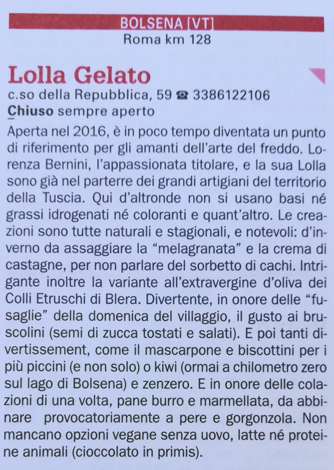 Lolla sulla Guida Roma del Gambero Rosso!